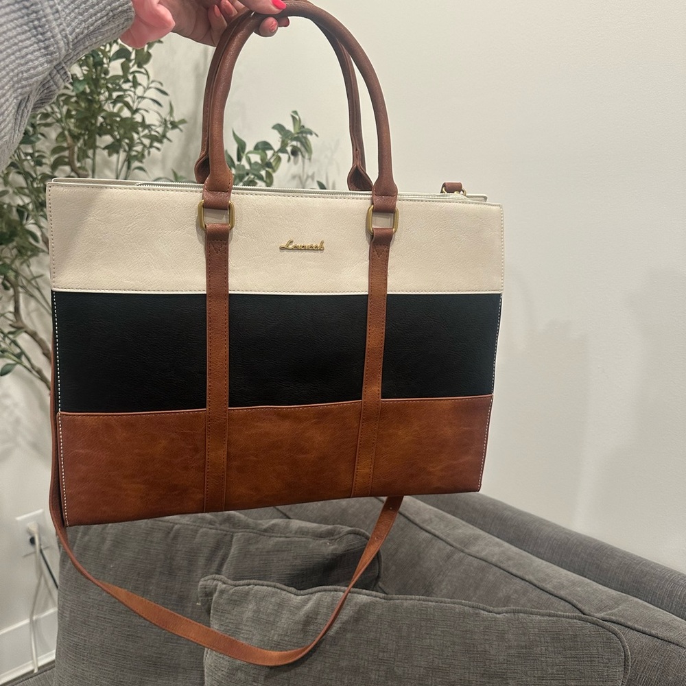 Black and Brown Laptop Bag with Detachable Strap - Picture 2 of 10